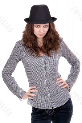 girl in a plaid shirt and black hat