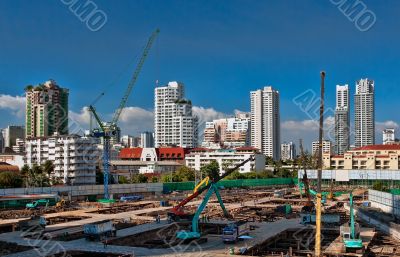 building in downtown construction site