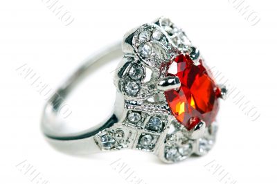 Silver ring with red stone