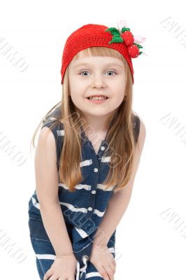 playful four-year-girl posing on a white background