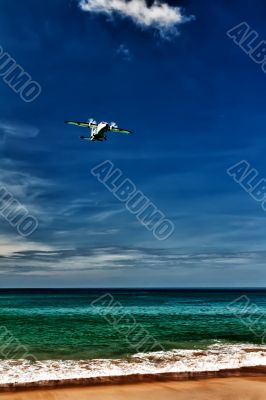 propeller aircraft comes in to land