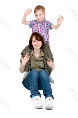 Mom and her young son playing