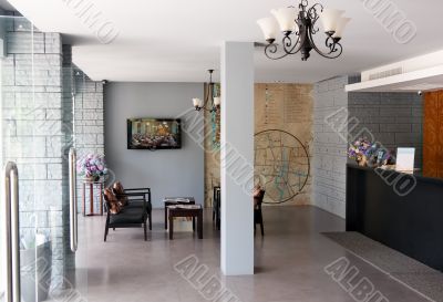 the hotel lobby with a reception