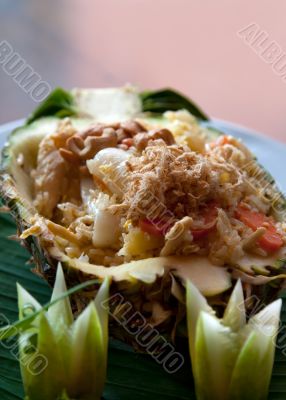 Thai rice dish at a restaurant in a pineapple