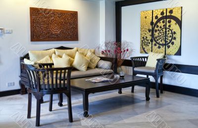 coffee table in a hotel room