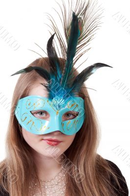 girl in the blue masquerade mask