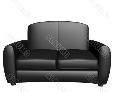 3D Black leather sofa on a white background