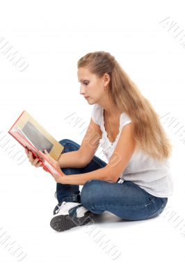 Girl in the lotus position to read the Book
