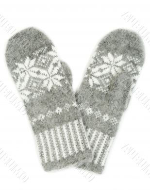 Grey knitted gloves isolated on white background Grey knitted gloves isolated on white background