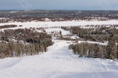 Slope on the skiing resort Rovaniemi, Finland