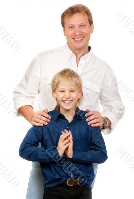 Portrait of father and son in the studio