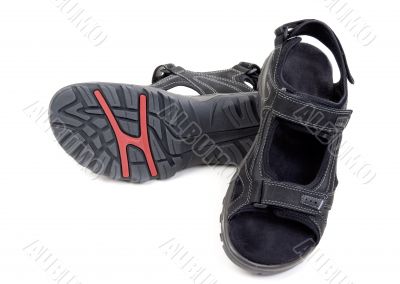 pair of black men`s leather sandals pair of black men`s leather sandals