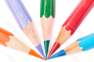 Colored pencils arranged a semicircle