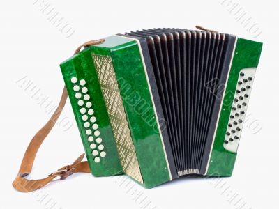 Old bayan (musical instrument as accordion) isolated on white