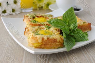 Toast with egg and cheese with dill