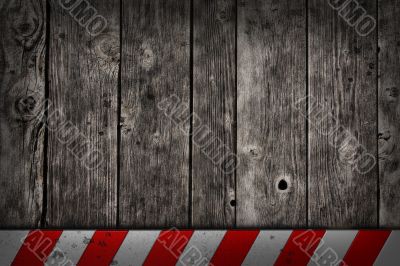 wooden background with warning bar