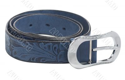 Blue Women`s leather belt, isolated
