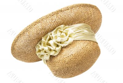 Women`s straw hat with a flower, isolated