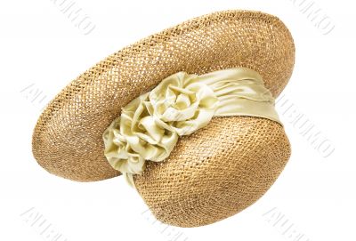Women`s straw hat with a flower, isolated Women`s straw hat with a flower, isolated