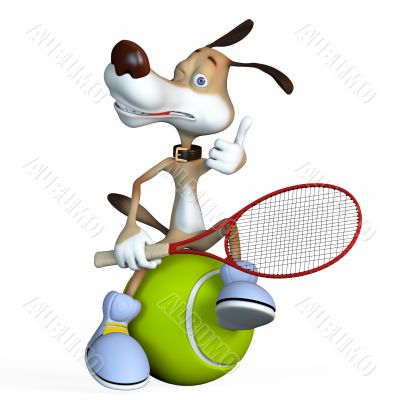 Illustration on a subject a dog the tennis player.