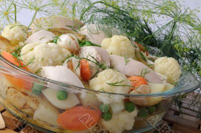 Roasted vegetables with chicken and dill