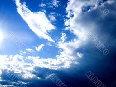 Sun clouds and blue sky background. Sun clouds and blue sky background.