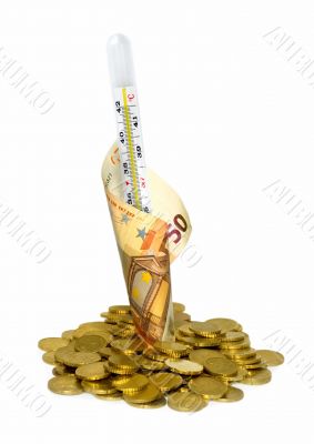 Coins and thermometer Coins and thermometer