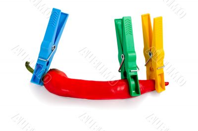 Red chili pepper with clothes peg Red chili pepper with clothes peg