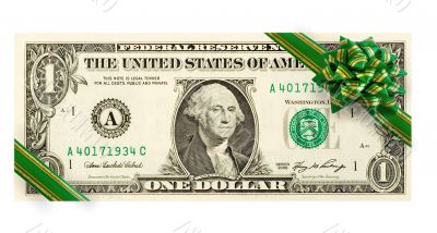 US dollars with green bow