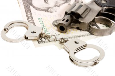 Pistol handcuffs money
