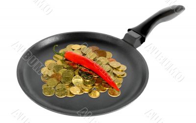 Coins in a frying pan 