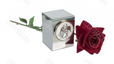 Child`s Urn with Angel Image and Rose