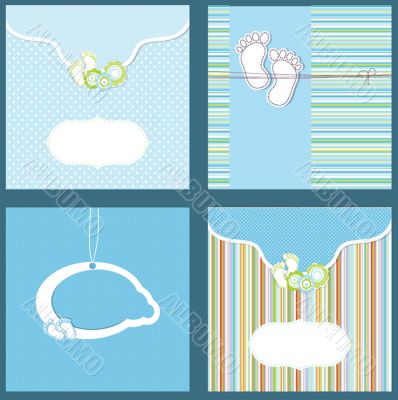 Set baby boy announcement card. vector illustration