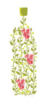 Abstract wine bottle from leaves and grape berries