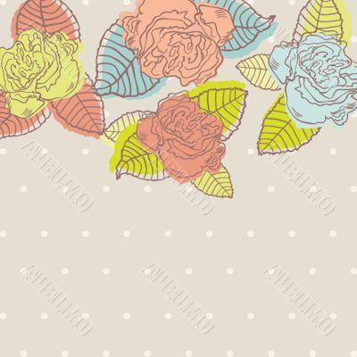 Vintage greeting card with hand drawn flowers