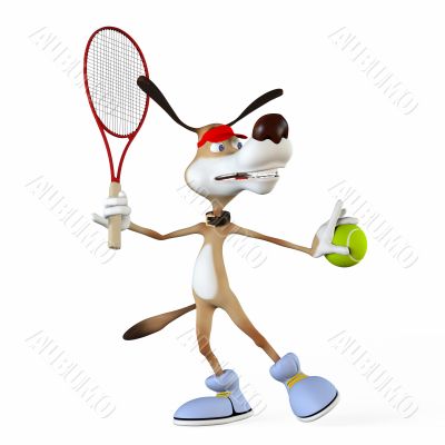 Illustration on a subject a dog the tennis player.