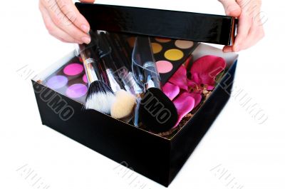 Gift box with makeup inside