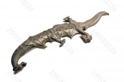 Short sword and the sheath executed in the form of a dragon on a