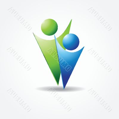 Vector icon of two people in blue and green colors