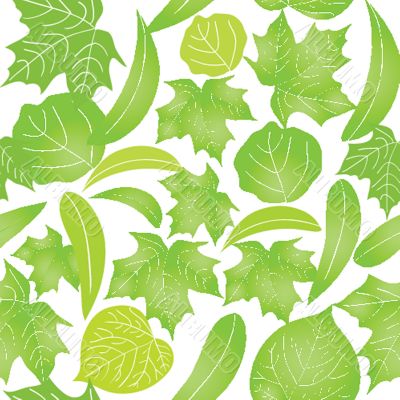 Seamless with green leaves on white background