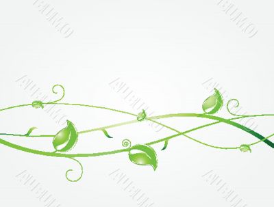 Green leaves and butterflies. Ecological vector