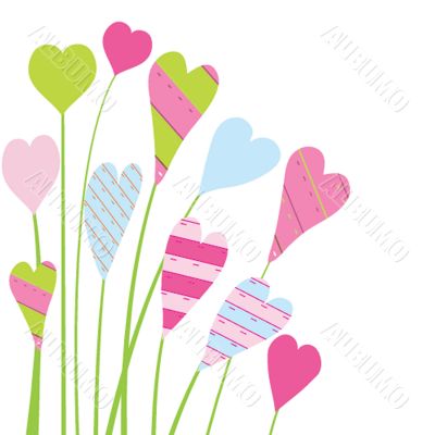 Valentine`s card with flowers and hearts