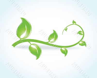 Green leaves and butterflies. Ecological vector