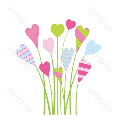 Valentine`s card with flowers and hearts