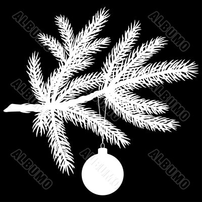Silhouette of Pine tree branch with Christmas ball