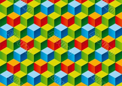 Three color child bricks 3D pattern. Vector Illustration.