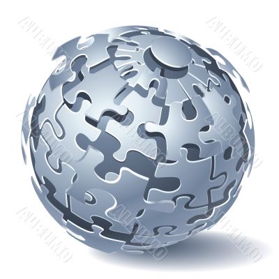 Jigsaw puzzle sphere. Dynamic Explosion. Vector illustration