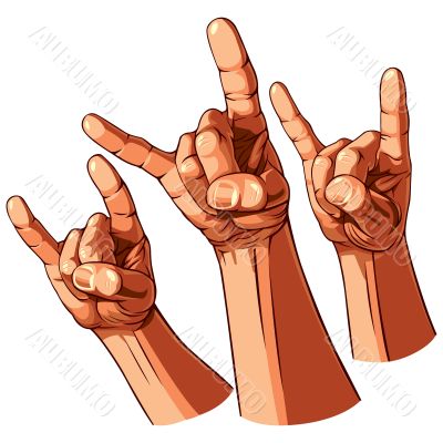 Set of three heavy metal hands