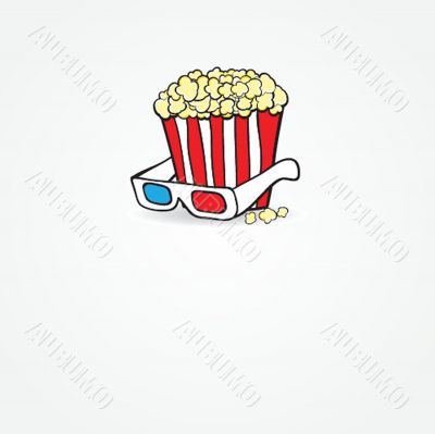 Popcorn and 3d glasses. Cinema concept
