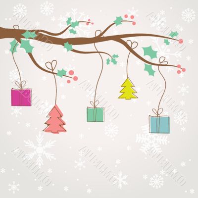 Christmas card with holiday elements.